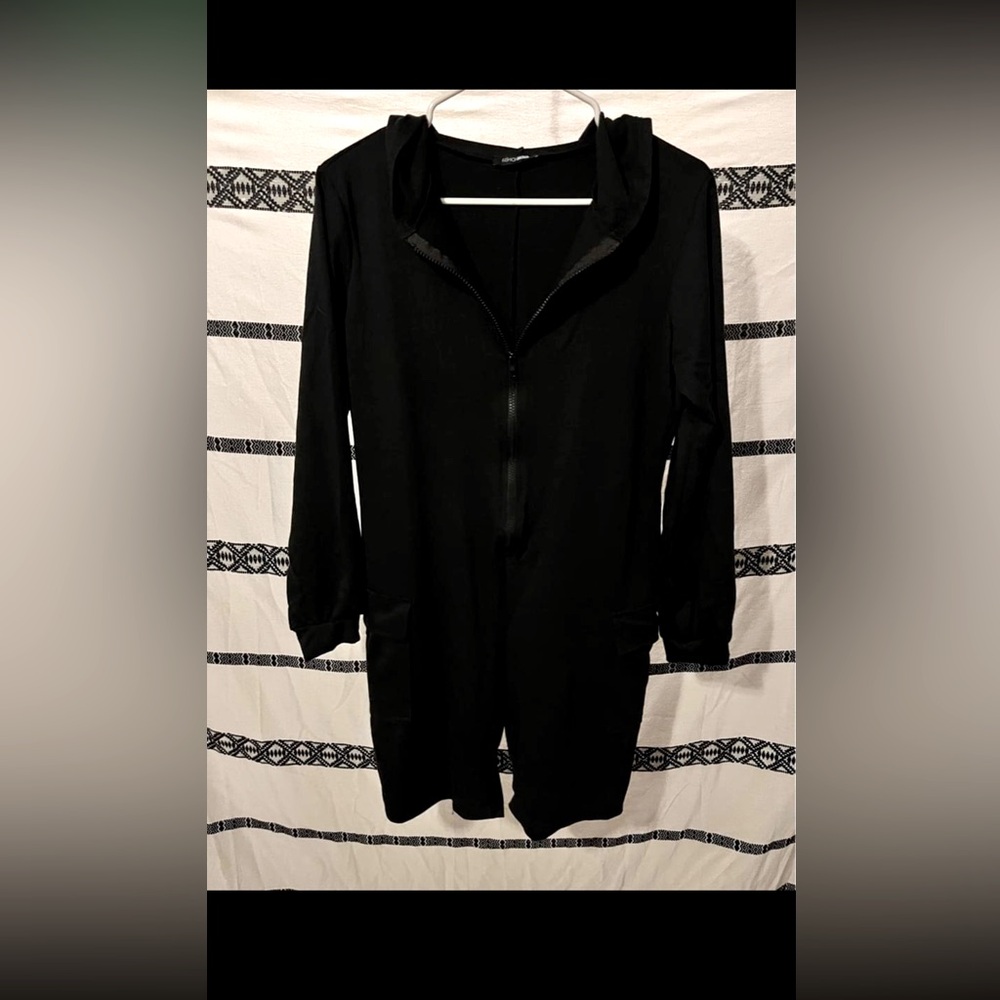 Fashion Nova romper, medium length shorts similar to biker shorts length